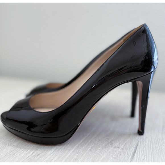 PRADA Patent Leather Peep-Toe Stiletto Heels Size 36.5 EU - Picture 8 of 12